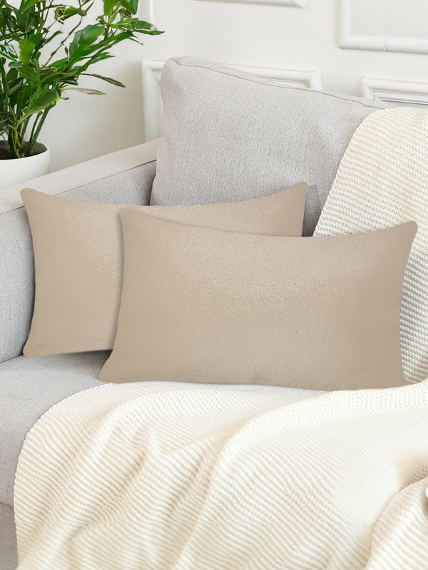 Tesmare Deluxe Set Of 2 Leather Rectangular Cushion Cover, Beige Tesmare