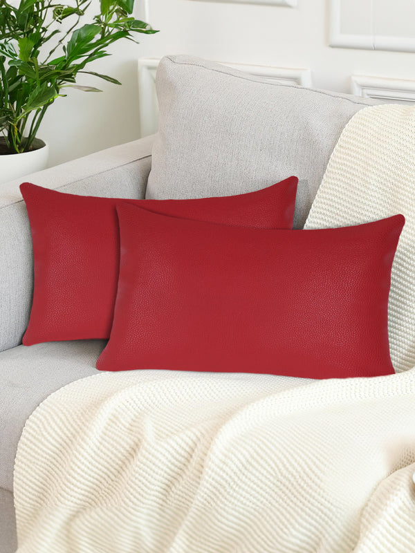 Tesmare Set Of 2 Exquisite Rectangular Leather Cushion Cover, Red