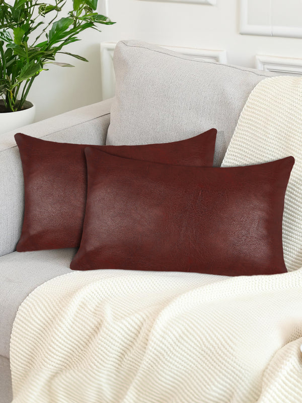 Tesmare Premium Set Of 2 Rectangular Leather Cushion Cover, Brown