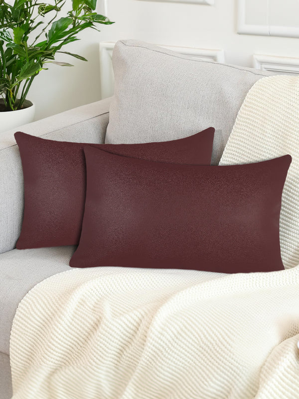 Tesmare Set Of 2 Rectangular Mehroon Leather Cushion Cover