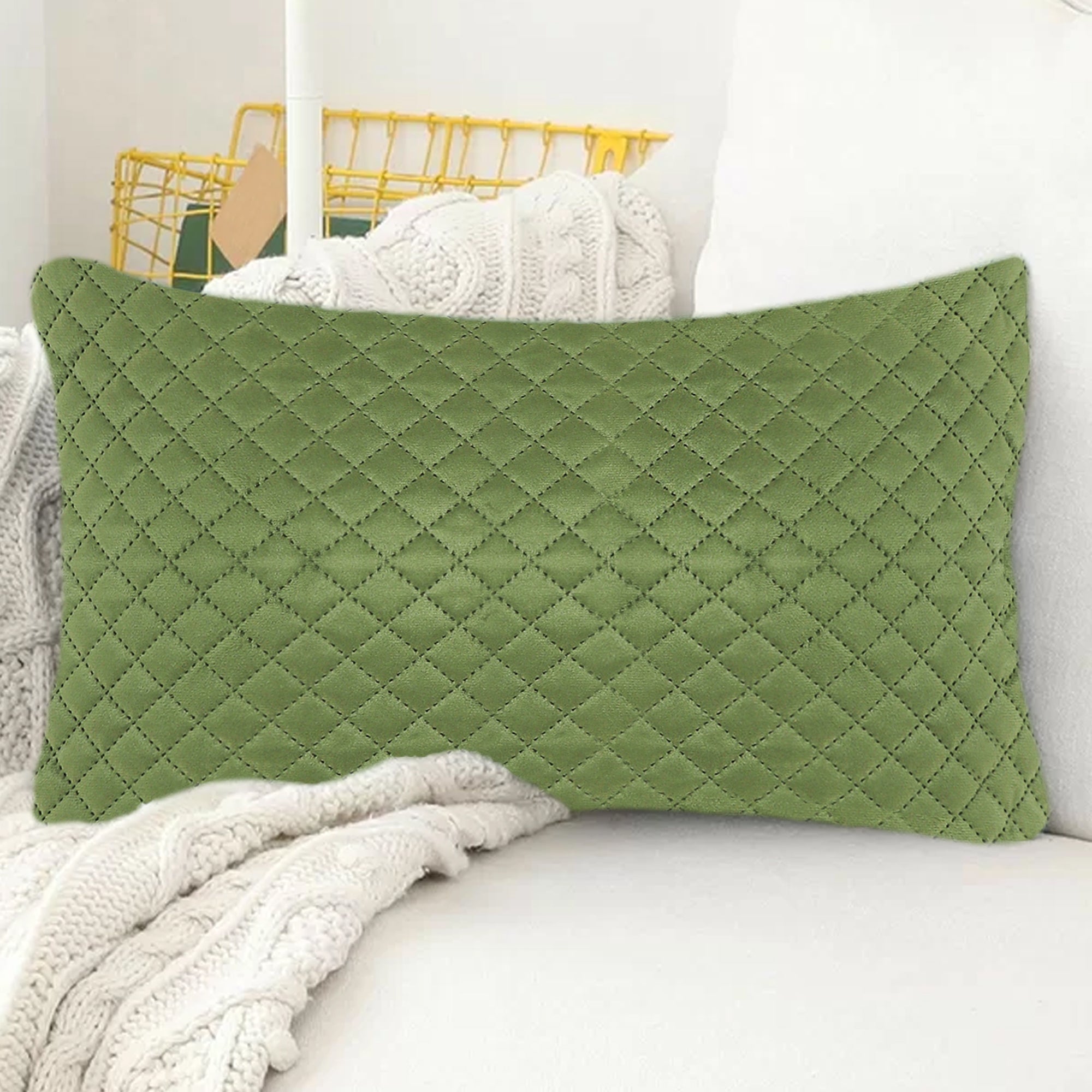Tesmare Velvet Quilted Cushion Cover, Pack of 2pcs,Green, 12x20 inch