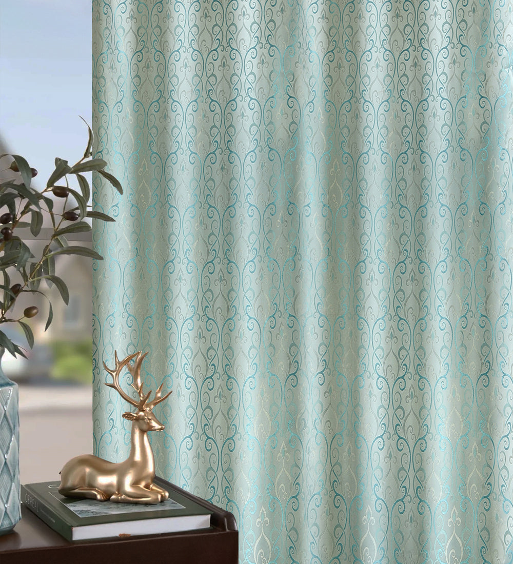 Tesmare Floral Pattern turquoise faux silk Curtains for Living Room, 1Pc