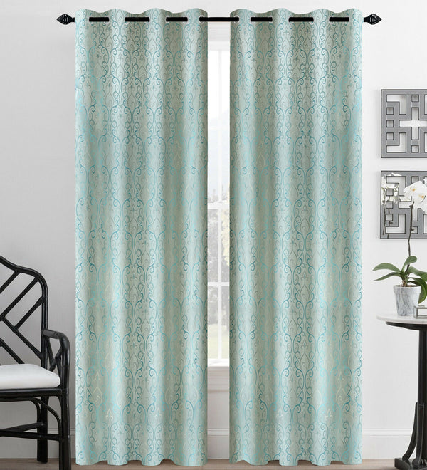 Tesmare Floral Pattern turquoise faux silk Curtains for Living Room, 1Pc