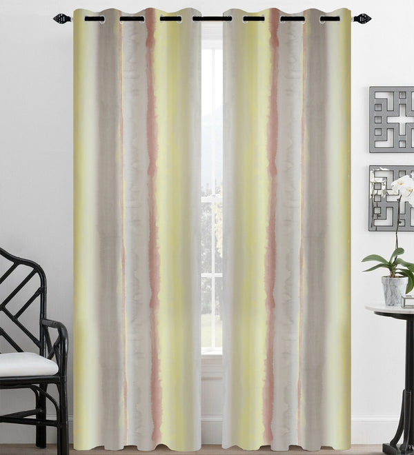 Tesmare Ombre Pattern yellow-grey satin Curtain for Living Room, 9ft, 1Pc