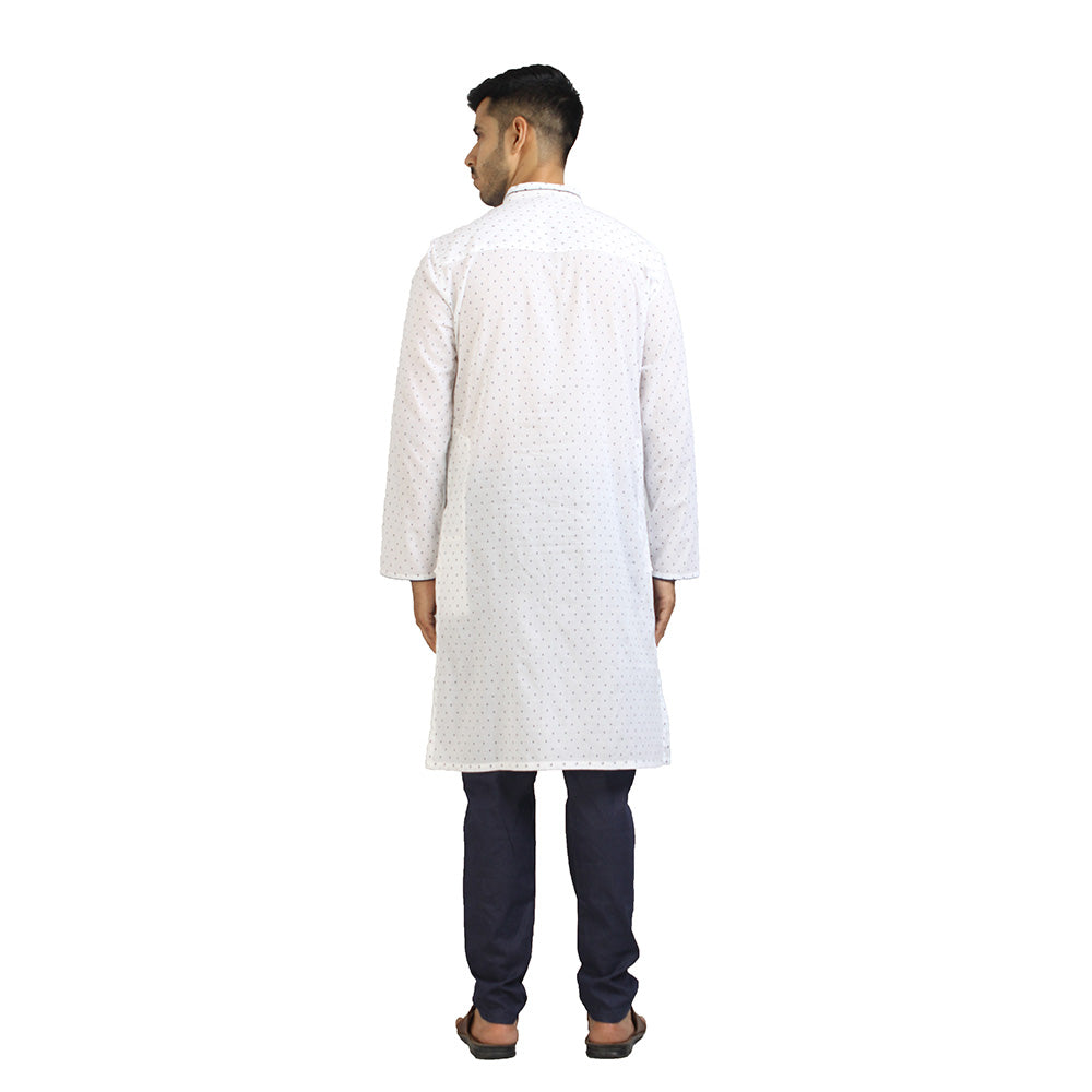 Stylish Front Pocket Long Kurta for Men in 100% Cotton Fabric, White