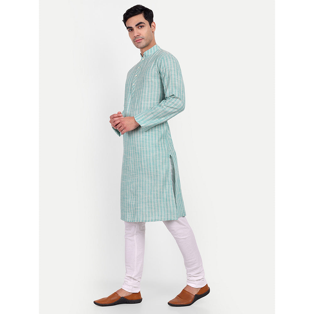 TESMARE Premium Stripe Cotton Men Regular Fit Kurta, Light Blue