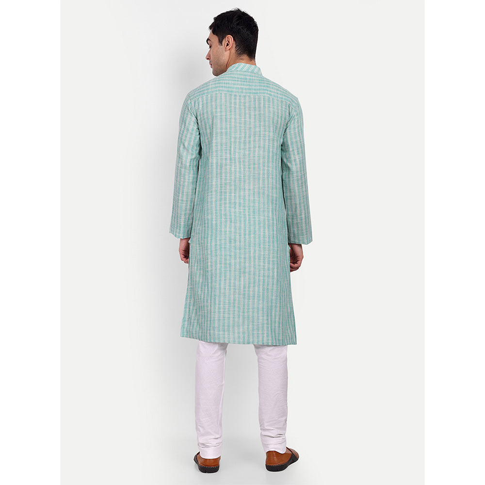 TESMARE Premium Stripe Cotton Men Regular Fit Kurta, Light Blue