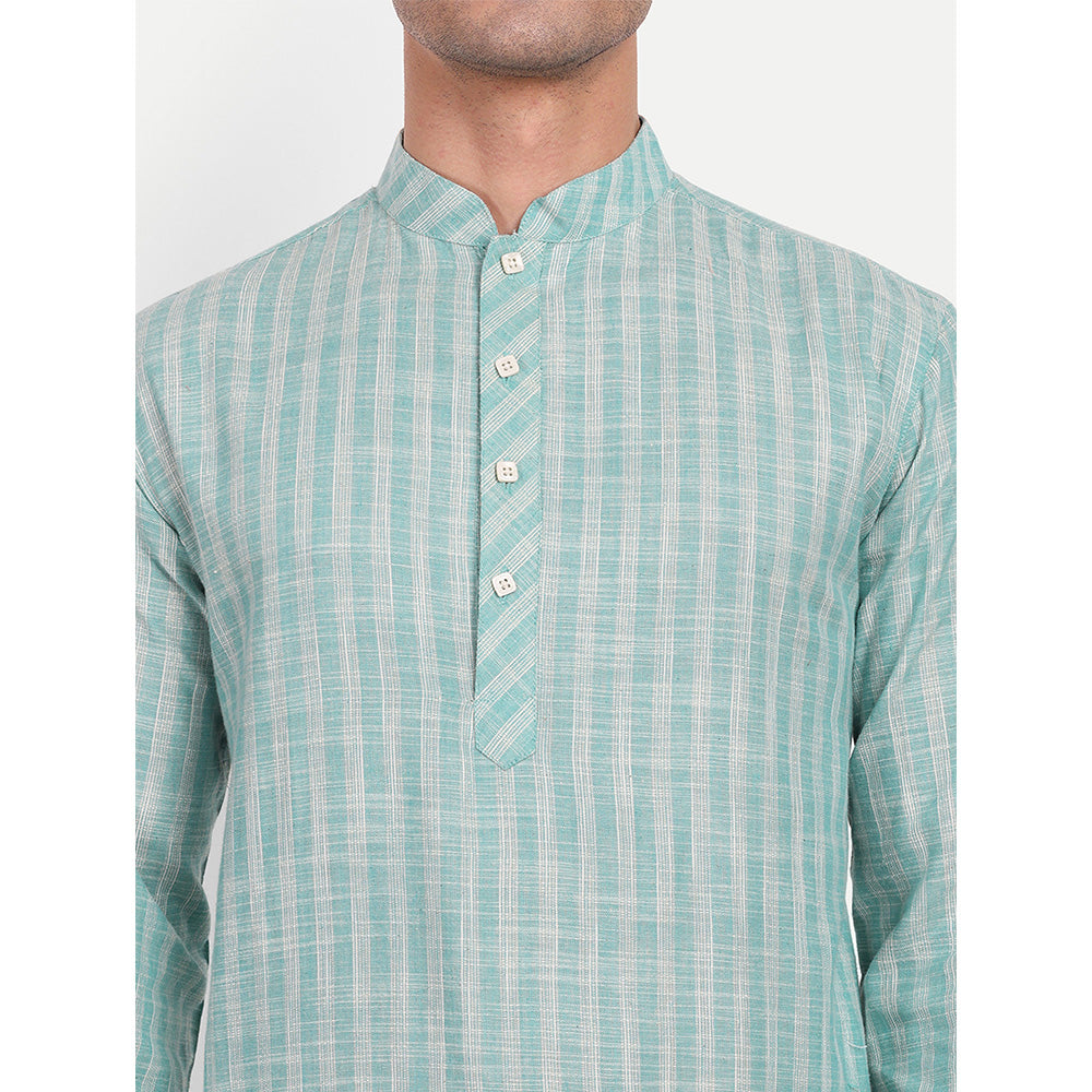 TESMARE Premium Stripe Cotton Men Regular Fit Kurta, Light Blue