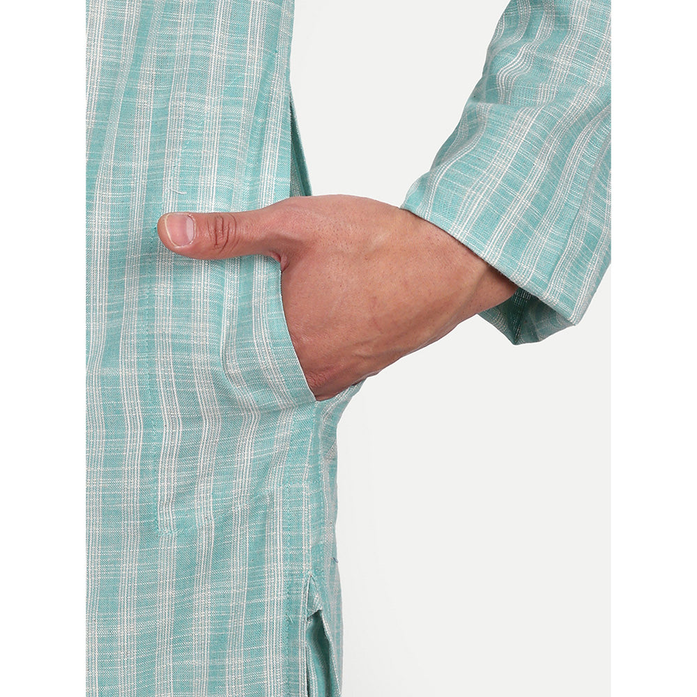 TESMARE Premium Stripe Cotton Men Regular Fit Kurta, Light Blue