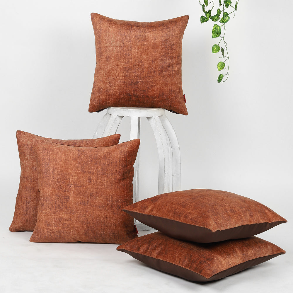 Tesmare Buy Brown Velvet cushion covers 16x16 Inch  ,Brown, 5 Pieces