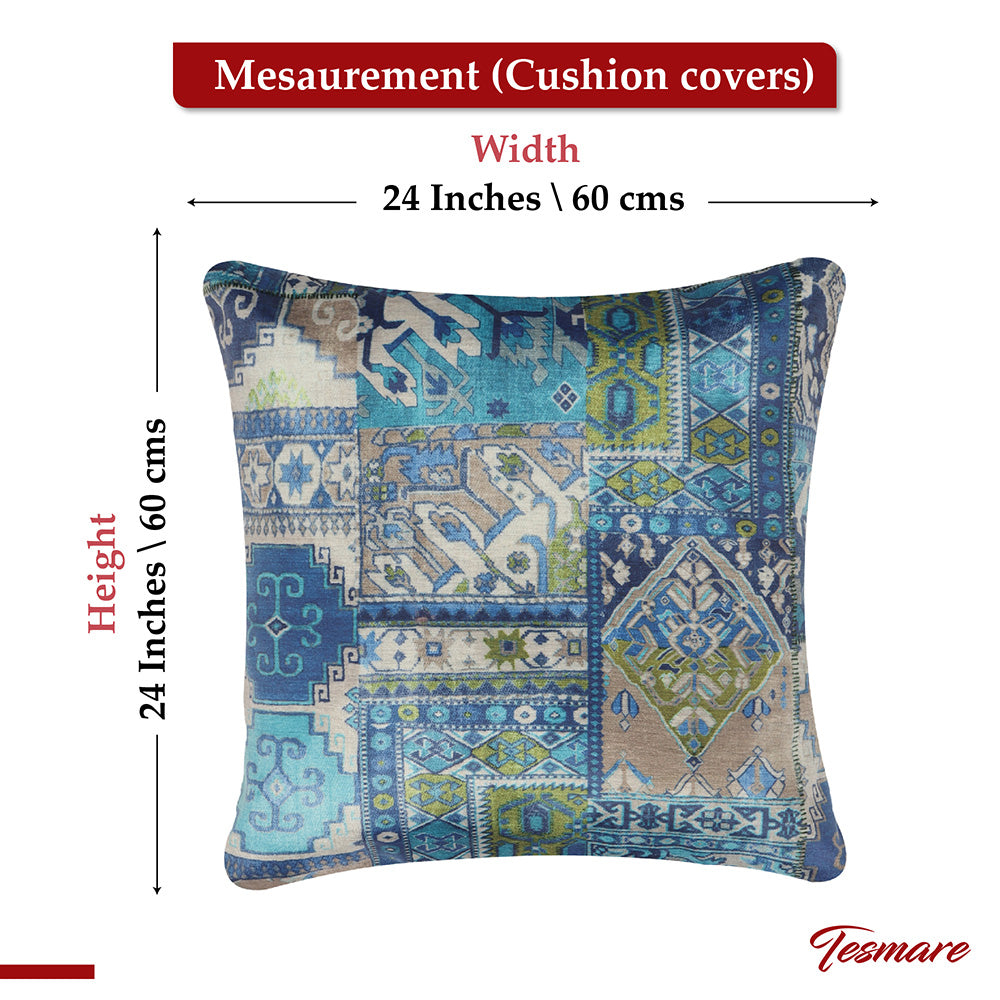 Tesmare Boho Decorative Square cushion Covers Sofa, Blue, Velvet