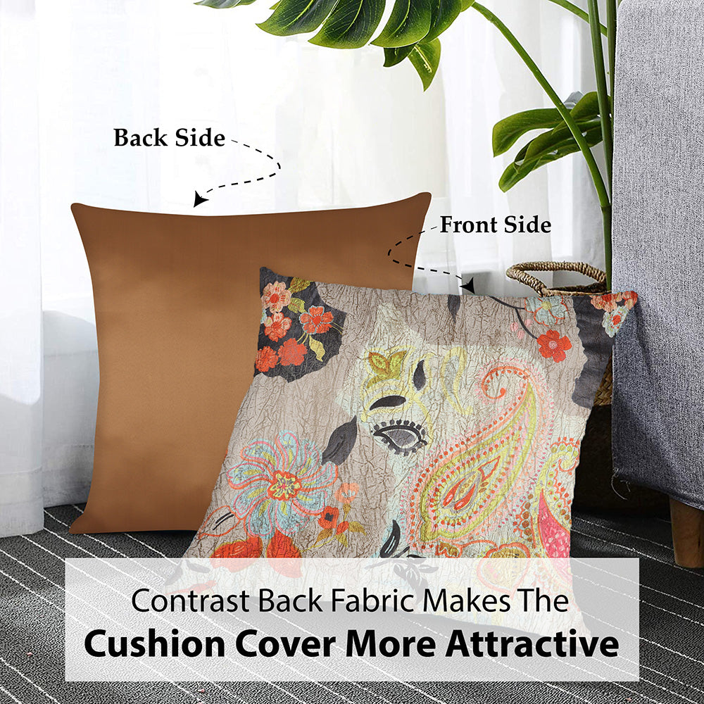 Tesmare Flower Cushion Cover for Sofa, Off white-Grey, Velvet