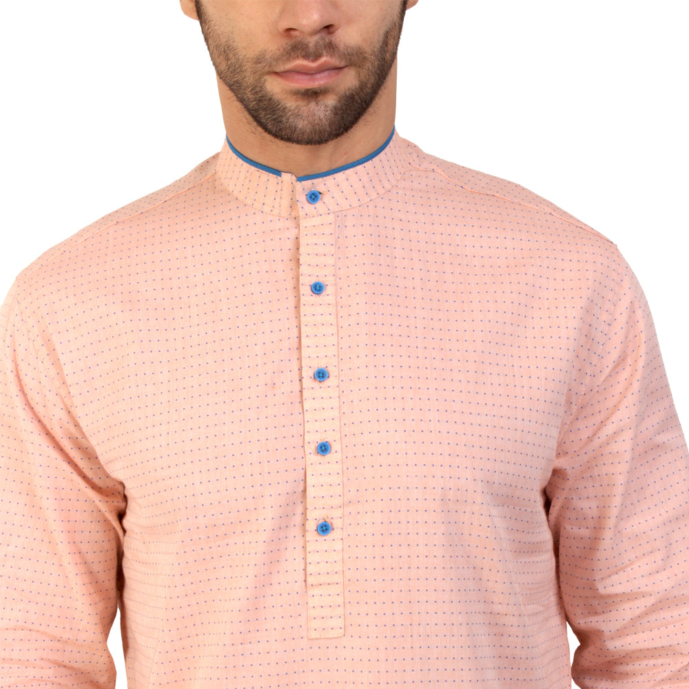 Peach 100% Cotton Full Sleeve Kurta For Men's Casual Style