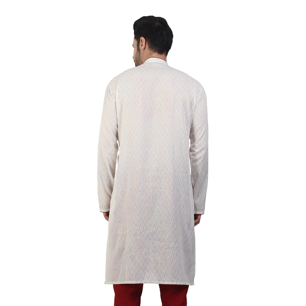 Full Sleeve 100% Cotton Casual Wear Long Kurta For Men, Off White