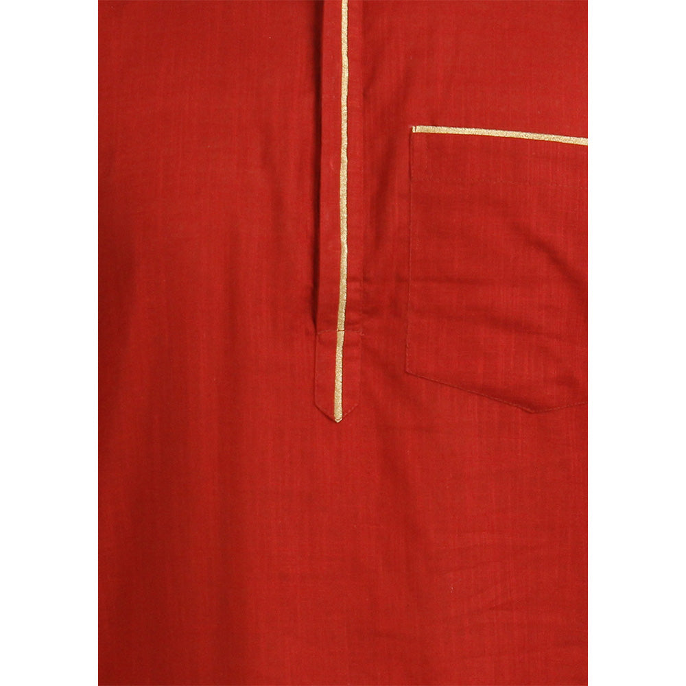 Designer 100% Cotton Kurta For Men, Brick Red