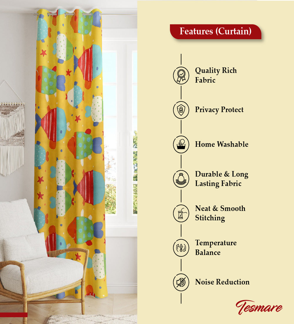 Ultra Smooth Satin Weave Polyester Curtain for Kidsroom,Yellow,1 Piece
