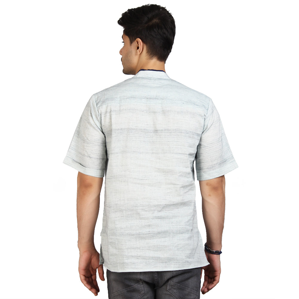 Half Sleeve Short Kurta 100% Khadi Cotton for Men, Grey-Blue