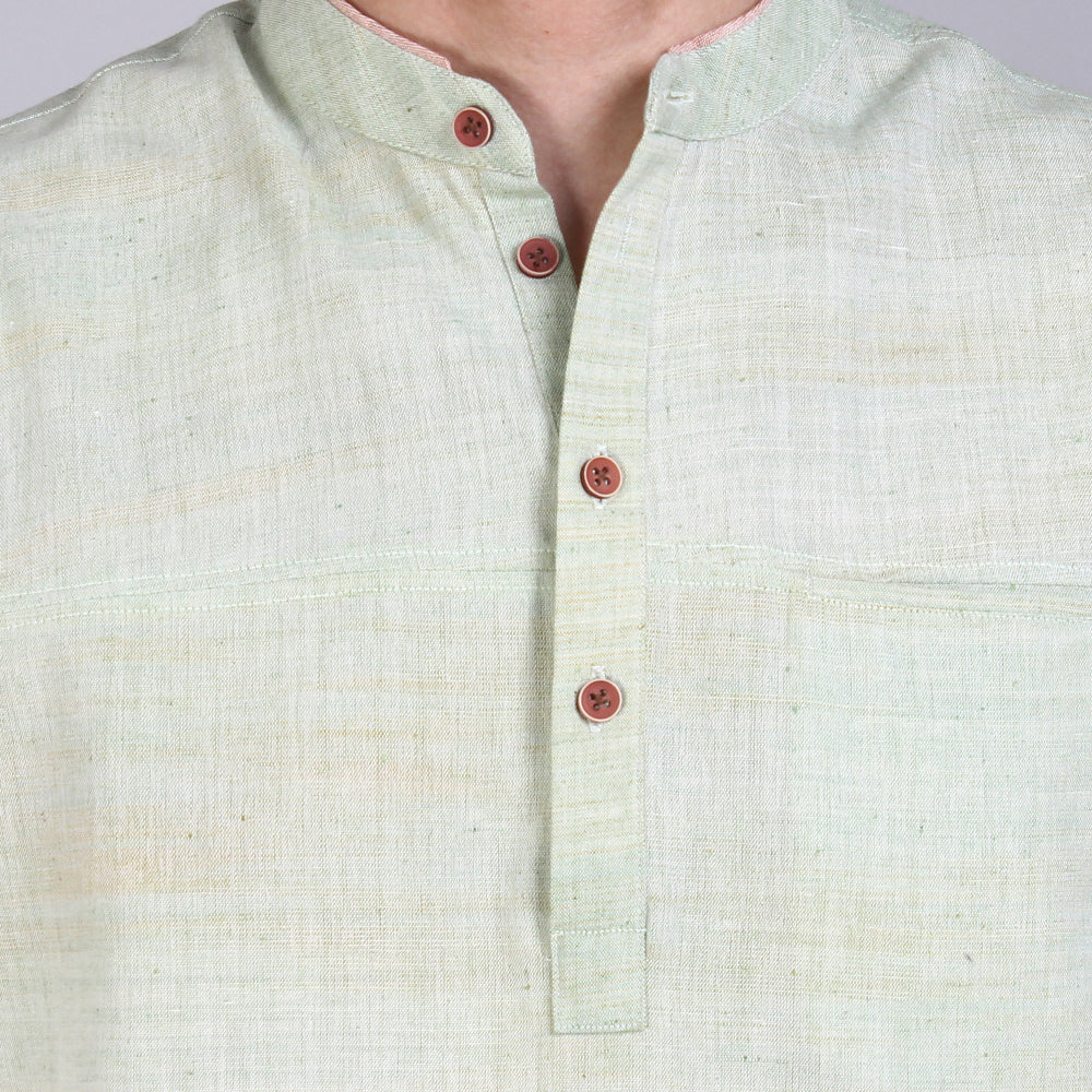 Stylish Khadi Men's Short Sleeve Short Kurta, Light Green