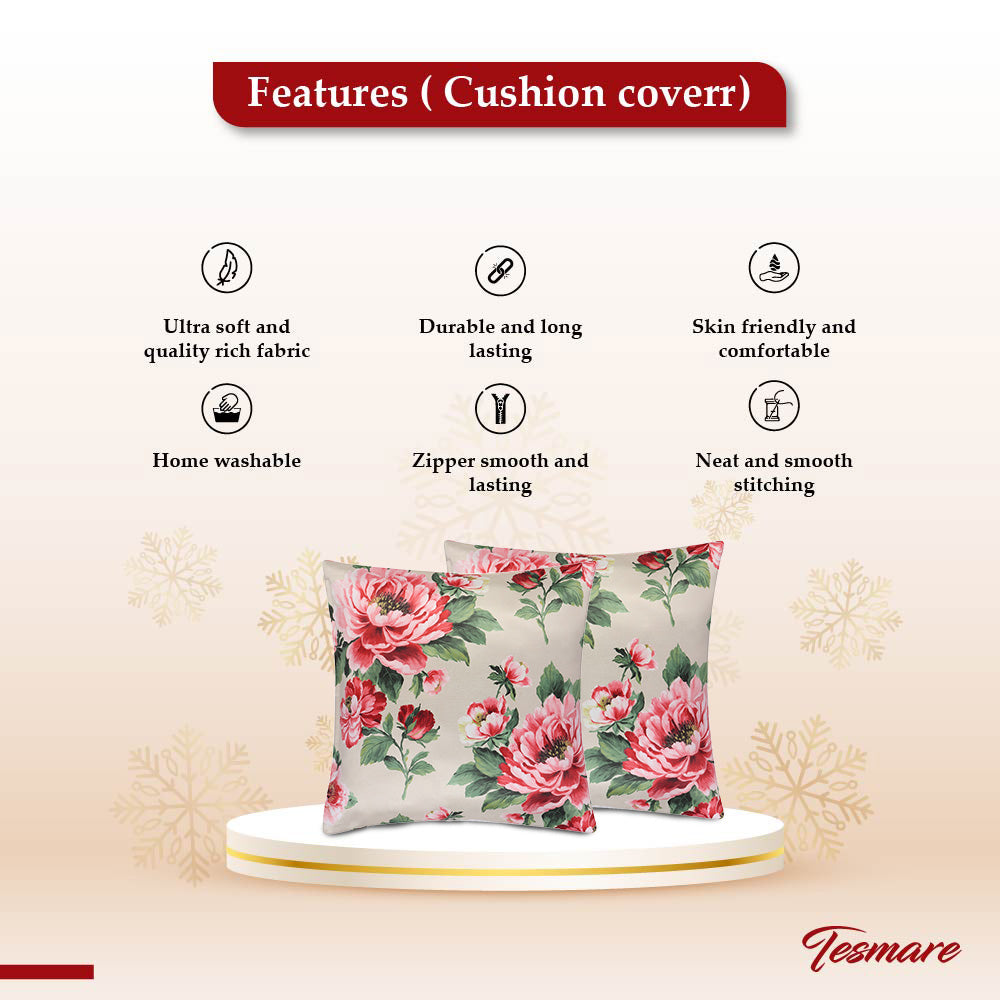 Tesmare Smooth and Poly-Satin Cushion Cover, 24 x 24 Inch,Cream , 2 Pieces