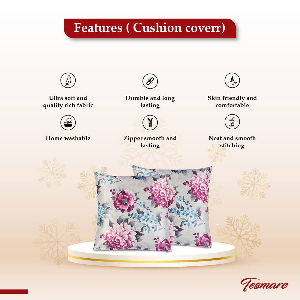 Tesmare Silky Smooth Printed Poly-Satin Cushion Cover, 24 x 24 Inch, 2 Pieces