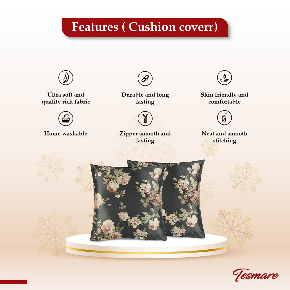 Tesmare Digital printed Poly-Satin Cushion Cover, 24 x 24 Inch, 2 Pieces